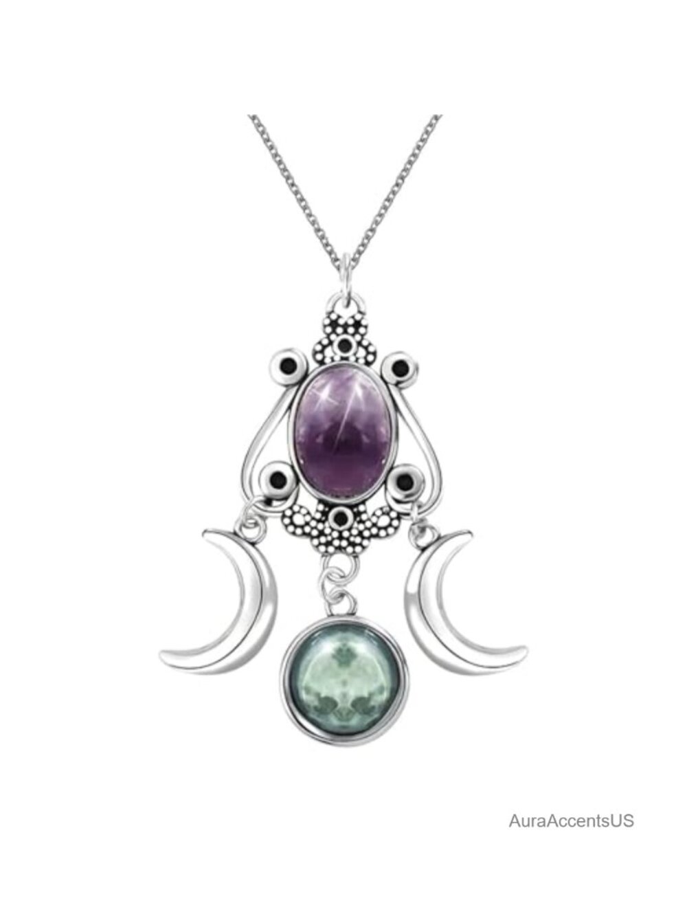 Gothic Crescent Moon Crystal Pendant Necklace Statement Costume Jewelry